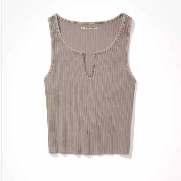 American Eagle Tan Cotton Tank Top With Slit. - Picture 3 of 6